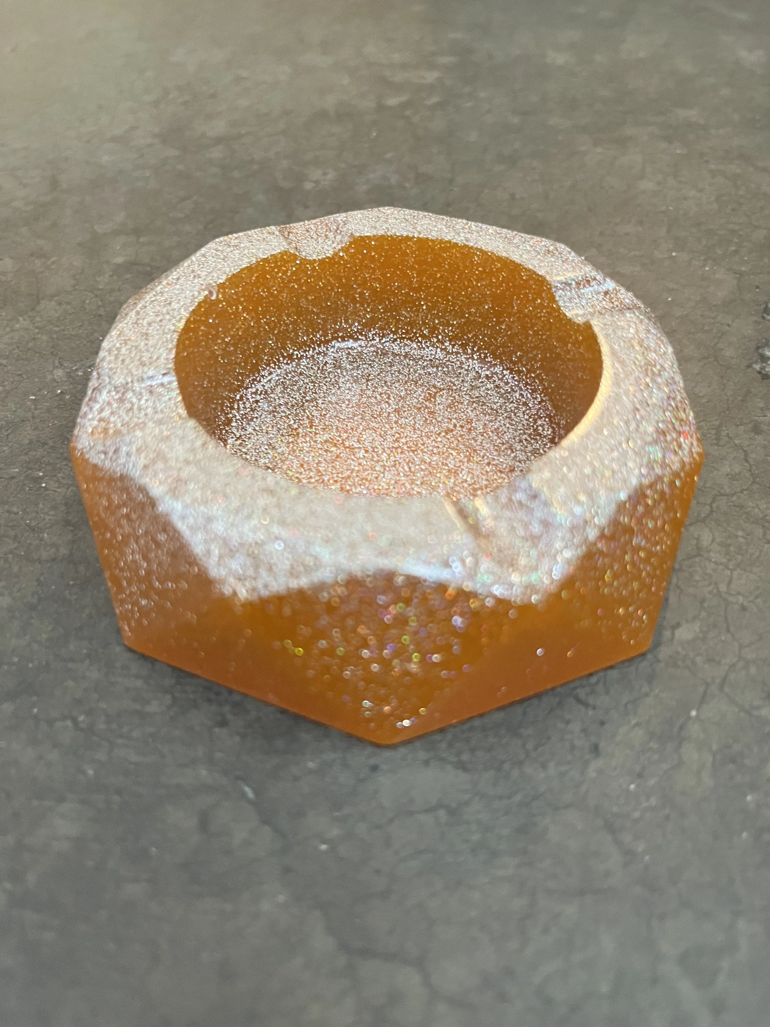 Handmade glittery yellow ashtray/bowl made from resin epoxy.