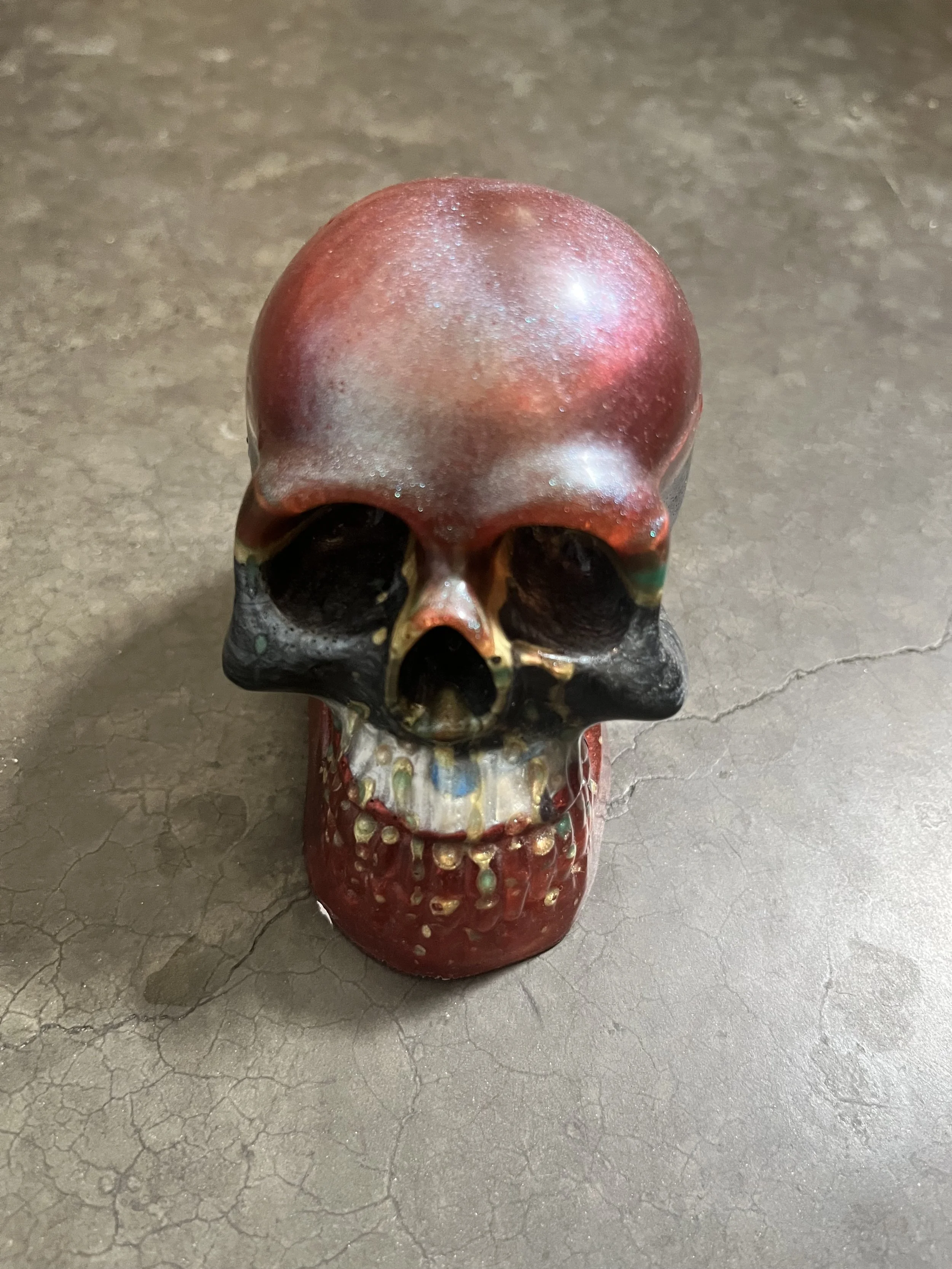 A handmade resin epoxy skull.