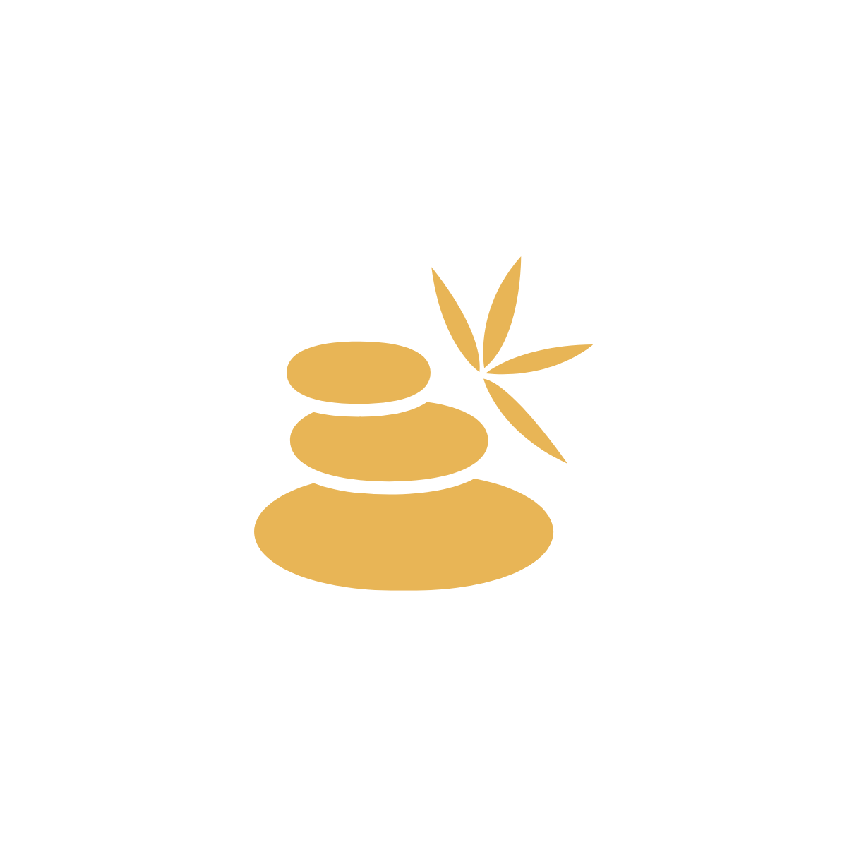 A black background with three stacked beige stones, a bamboo branch with four leaves placed on top, and a text that reads "Zen Spa" in gold. The overall design suggests relaxation and wellness.