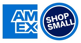 AMEX logo with a blue square and white text, and a blue circle with white text saying 'Shop Small'