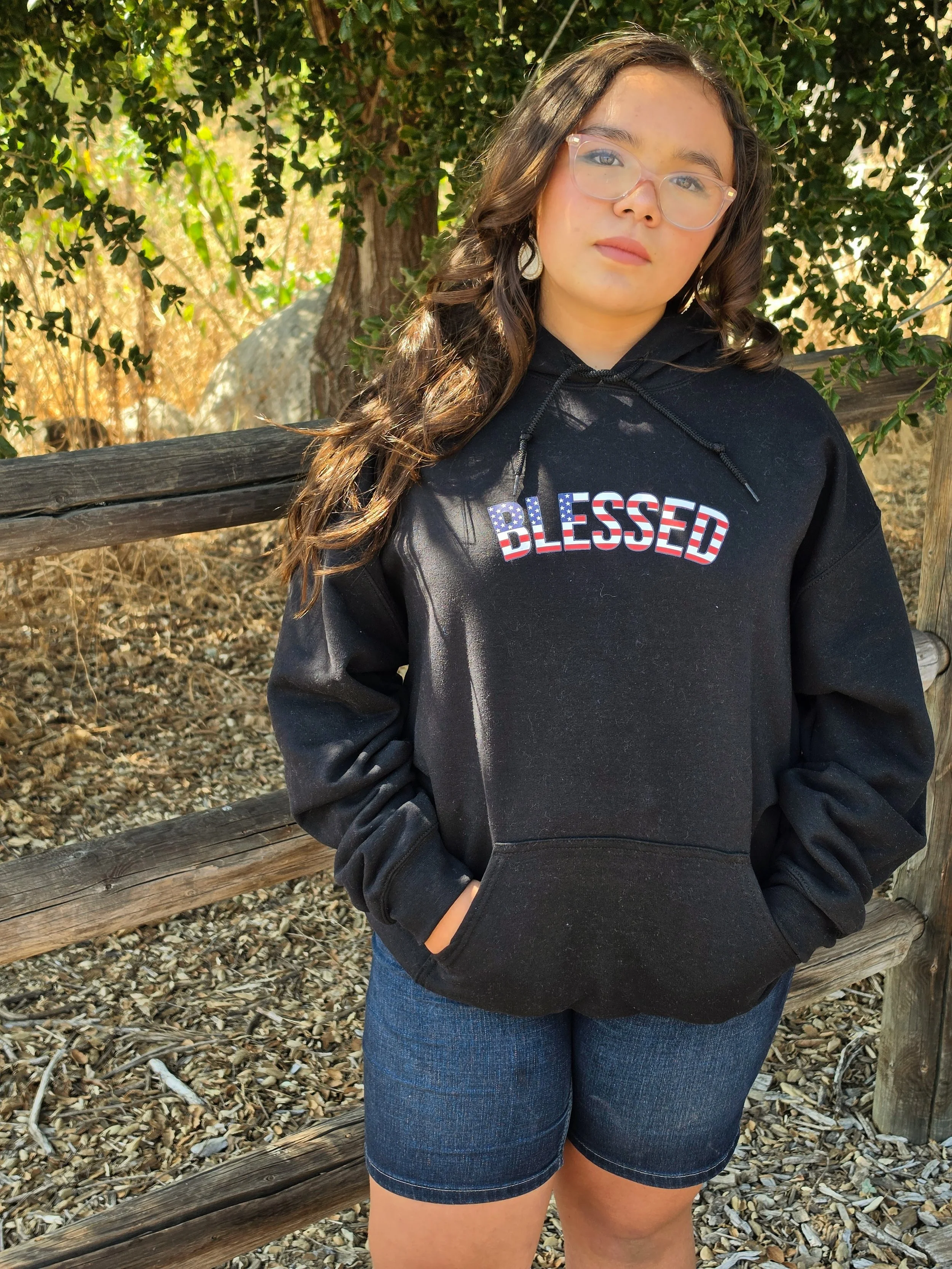 Stars & Stripes Black Hoodie Front-Emma.jpg