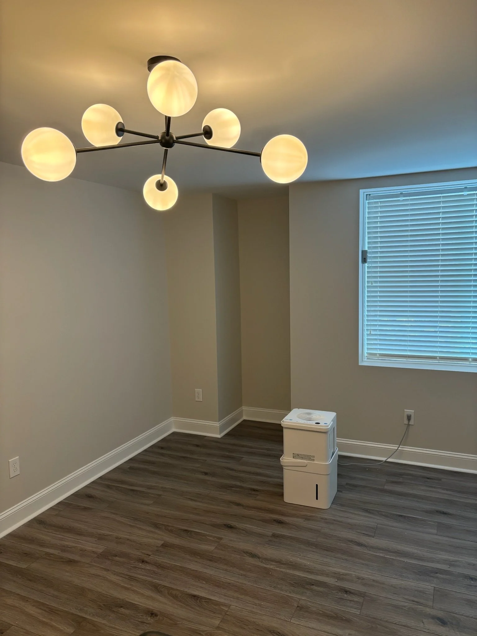 an interior living room has fresh paint on the walls and stylish lighting on the ceiling