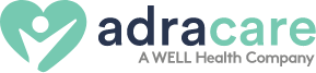 Adrcare logo with a stylized heart and person, tagline 'A WELL Health Company'