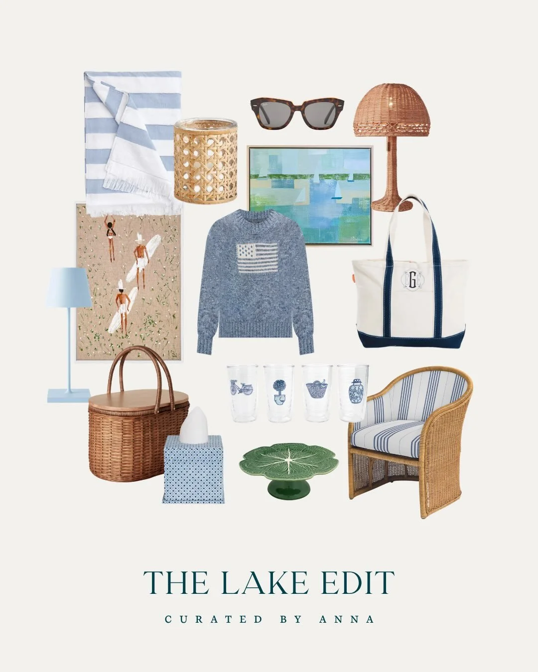 Wicker, white &amp; blue 🤍There&rsquo;s nothing like July by the lake.