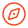 A simple illustration of a compass inside a circular outline.