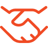 A red outline of two hands shaking