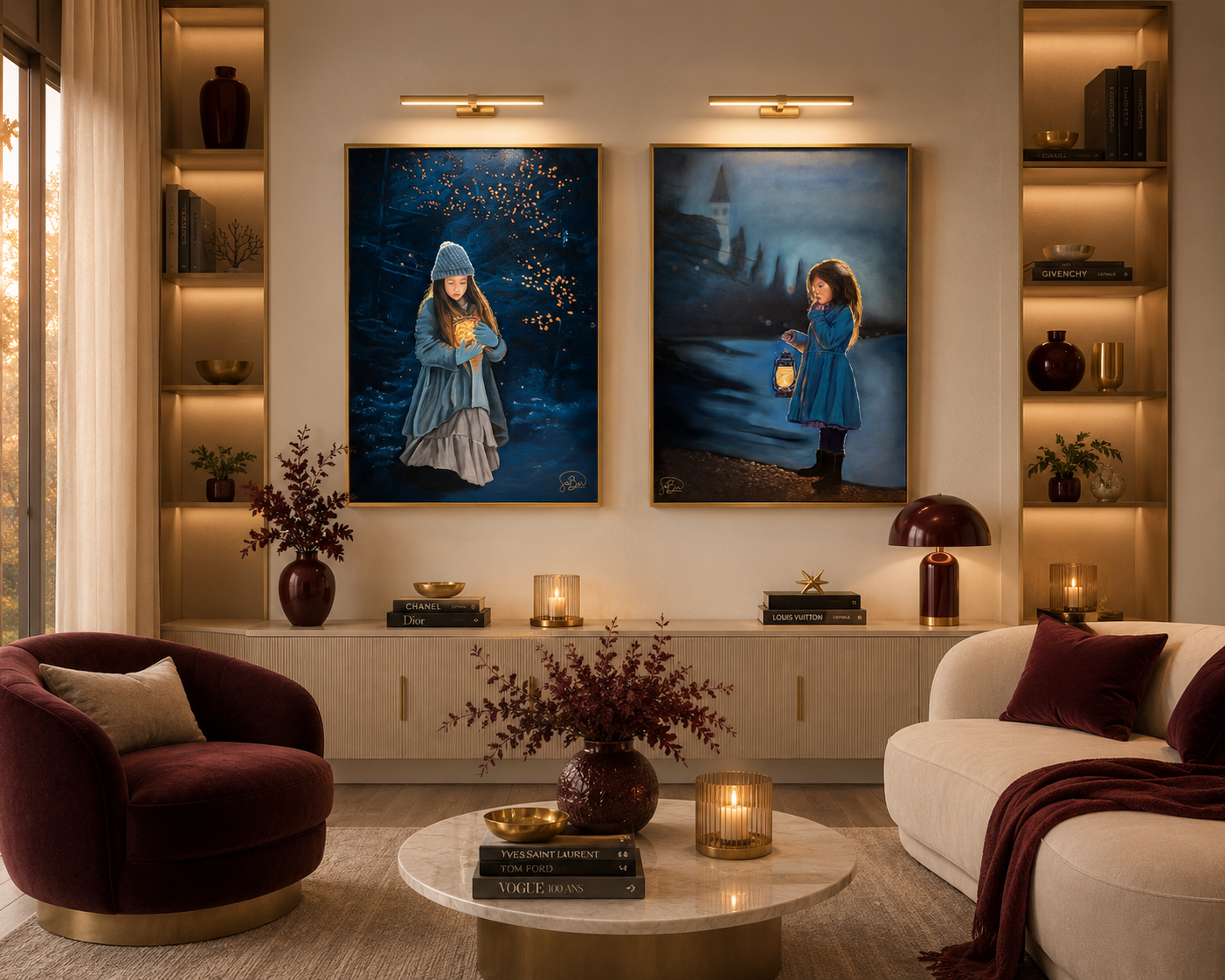 Salon contemporain avec mobilier sur mesure et design intérieur haut de gamme