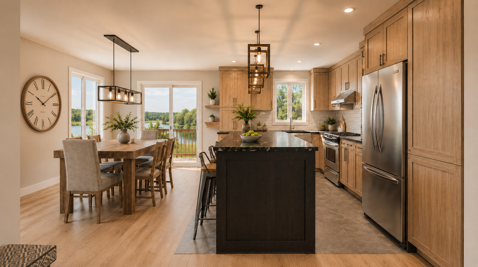 Cuisine moderne avec matériaux naturels conçue par une designer d’intérieur