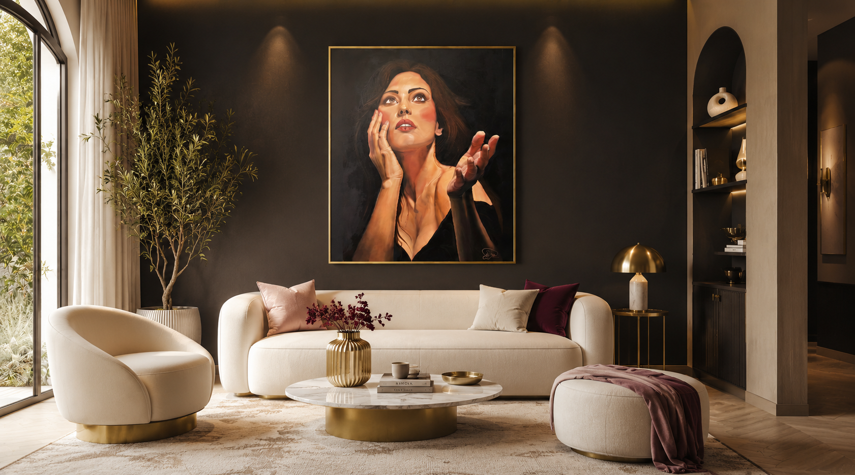 Salon contemporain avec mobilier sur mesure et design intérieur haut de gamme