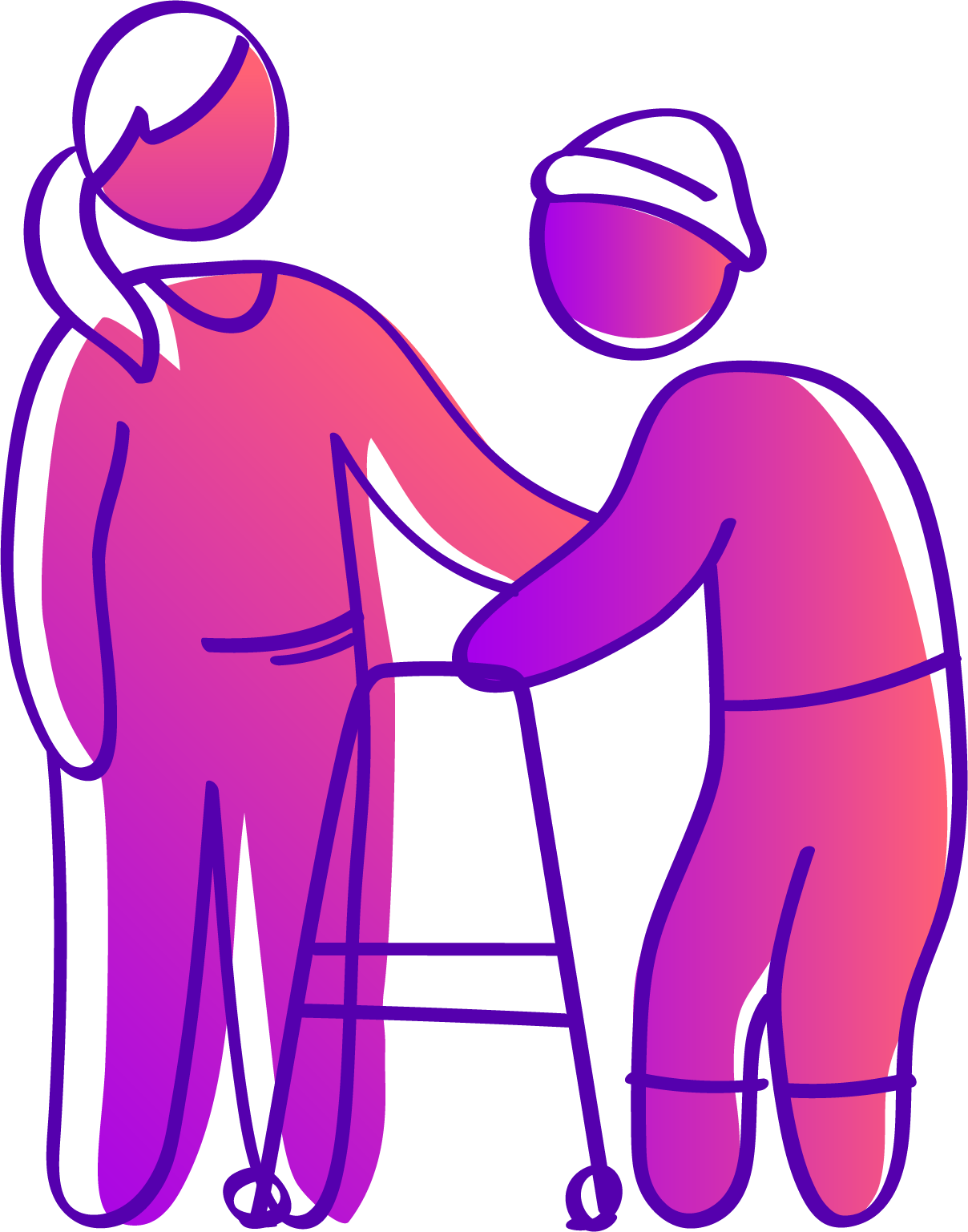A digital illustration of healthcare workers, one wearing a face mask and the other a cap, shaking hands.