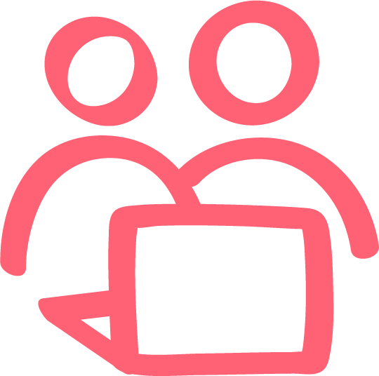 Icon of two people behind a laptop computer.