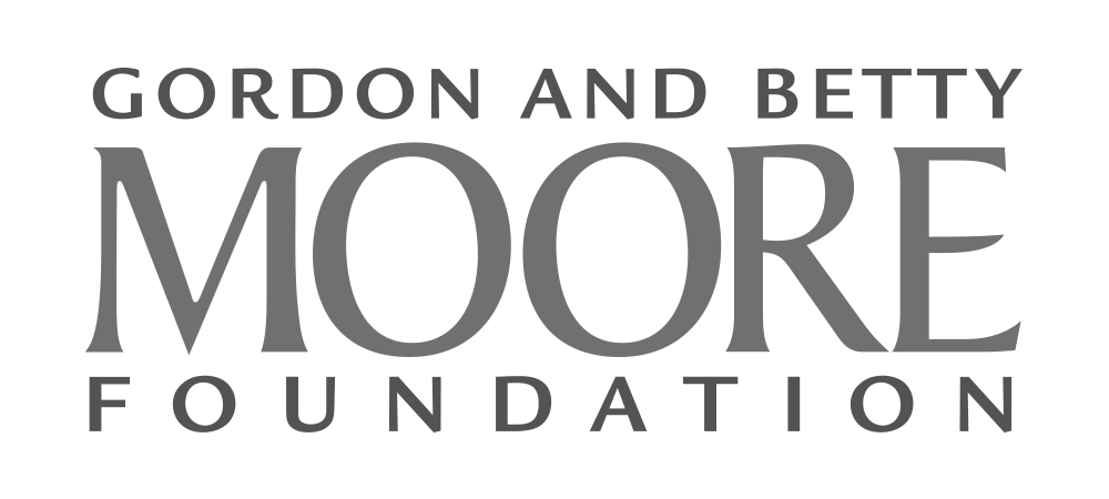 Logo of the Gordon and Betty Moore Foundation in gray text on a black background.