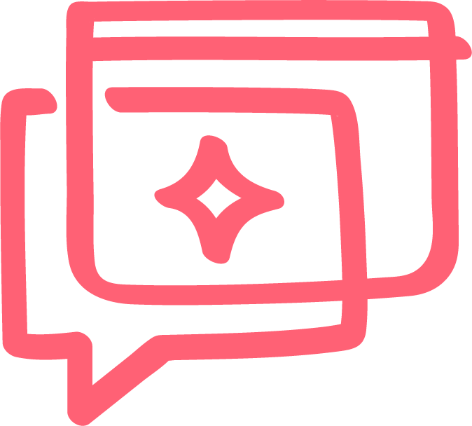 Illustration of a social media comment with sparkling icons and overlapping chat bubbles in pink