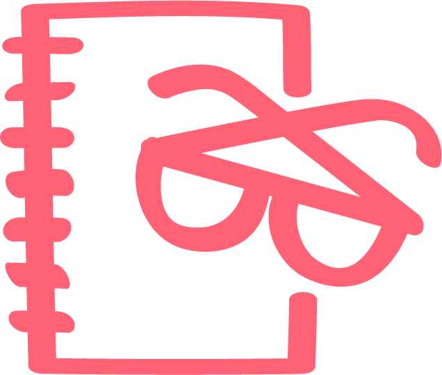 Icon of a spiral notebook with a pair of sunglasses resting on top.