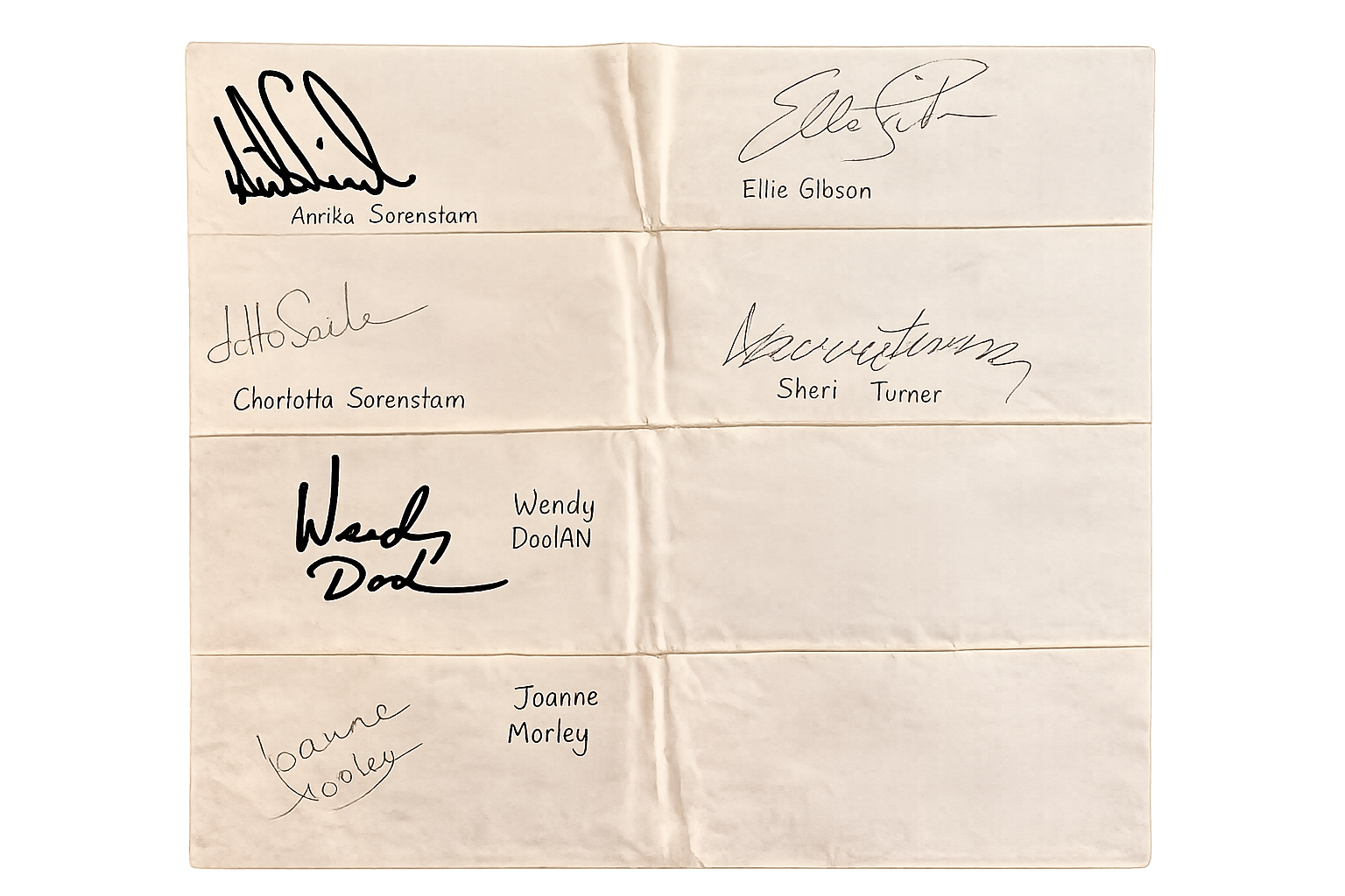 Autograph sheet featuring signatures from Annika Sorenstam, Wendy Doolan, Sherri Turner, and other LPGA players from the 1997 Safeway LPGA Championship.