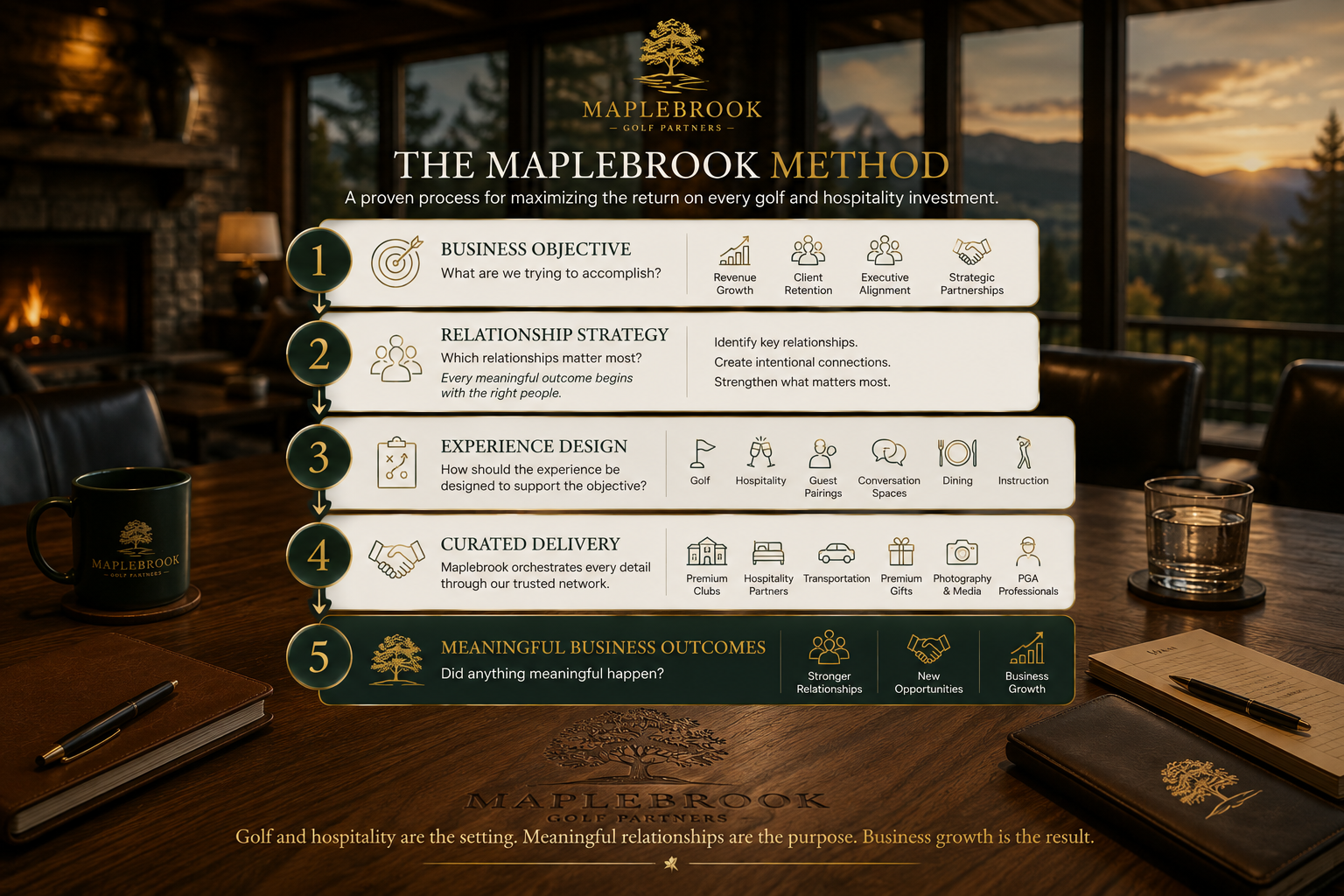The Maplebrook Method: A strategic framework for maximizing the return on golf and hospitality investments.