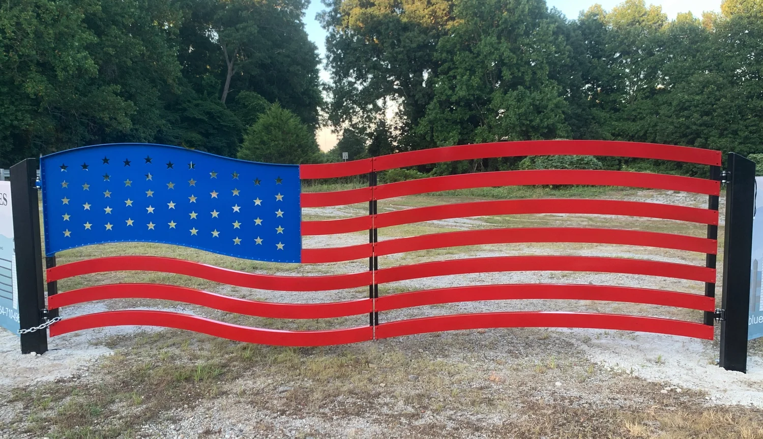 Curved Stars and Stripes steel driveway gate