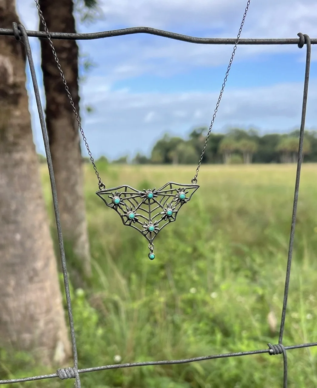 Tangled Turquoise Spiderweb Necklace