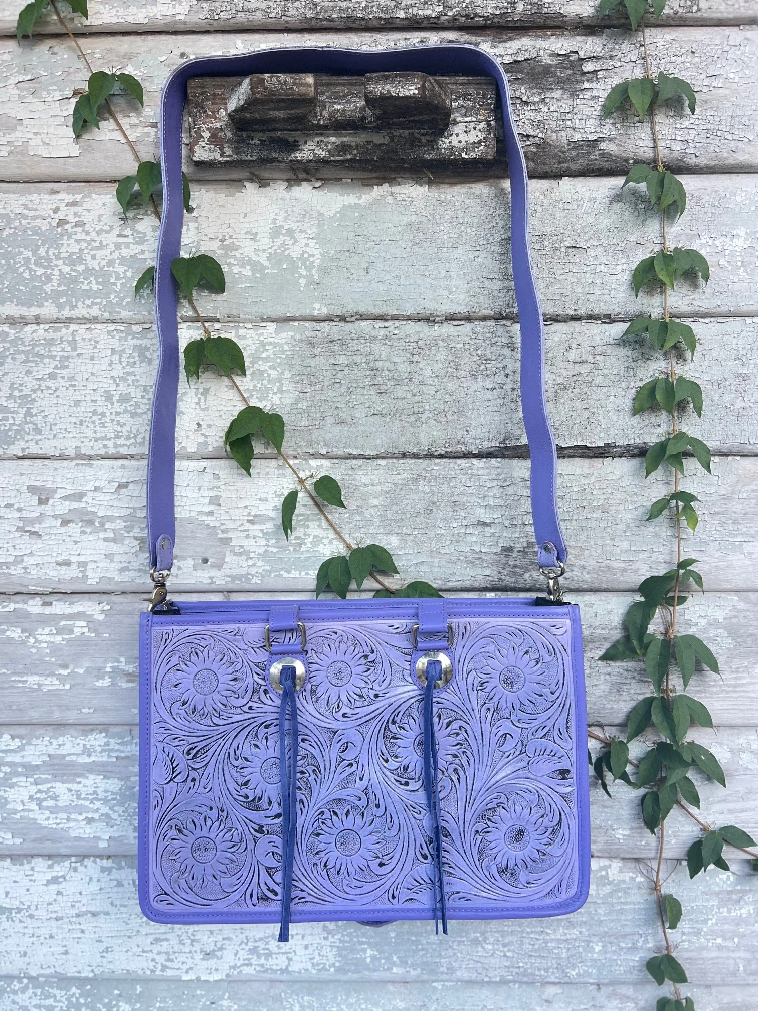 Amethyst Bloom Tooled Leather Tote