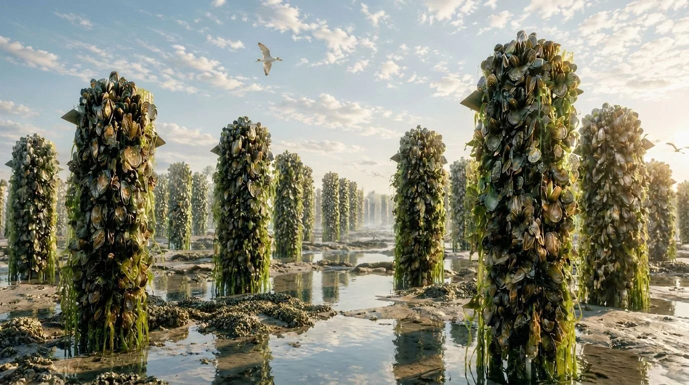 Mussel Forest - Productive mussel columns transform coastal waters into living ecosystems that nourish both people and marine biodiversity.