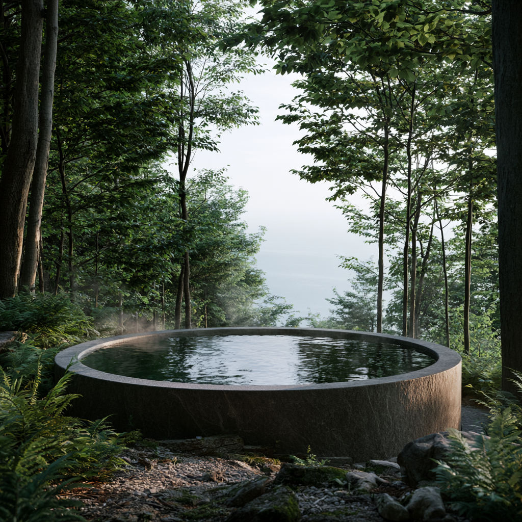 Cliffside Sauna & Hydrotherapy - Alternate between heat and cold while overlooking the forest and lake, awakening the senses through thermal contrast.