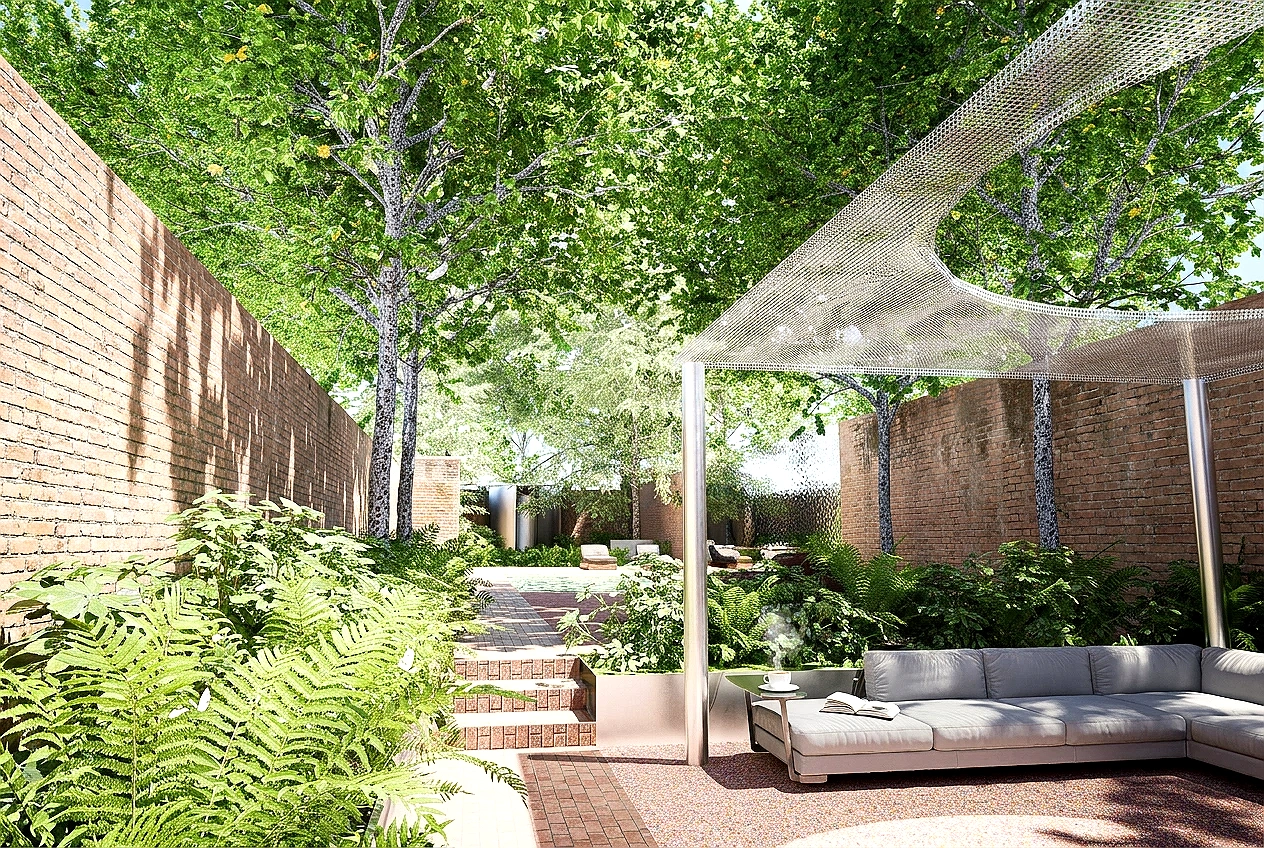 Arrival - A sheltered arrival space designed to create a sense of separation from daily life and encourage a slower pace upon entering the garden.