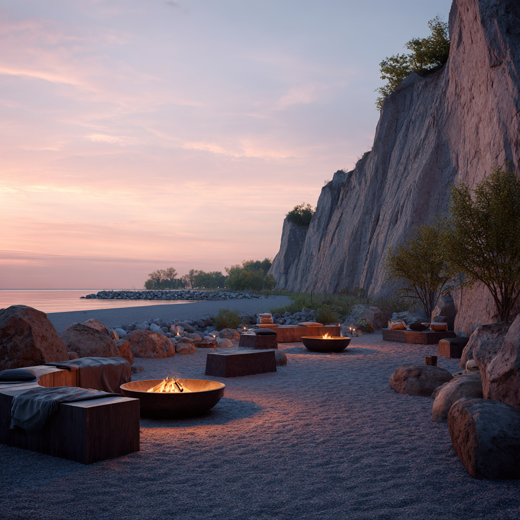 Beachside Fireplaces - End the day beside the fire as sunset colours spread across the lake and evening settles over the shoreline.