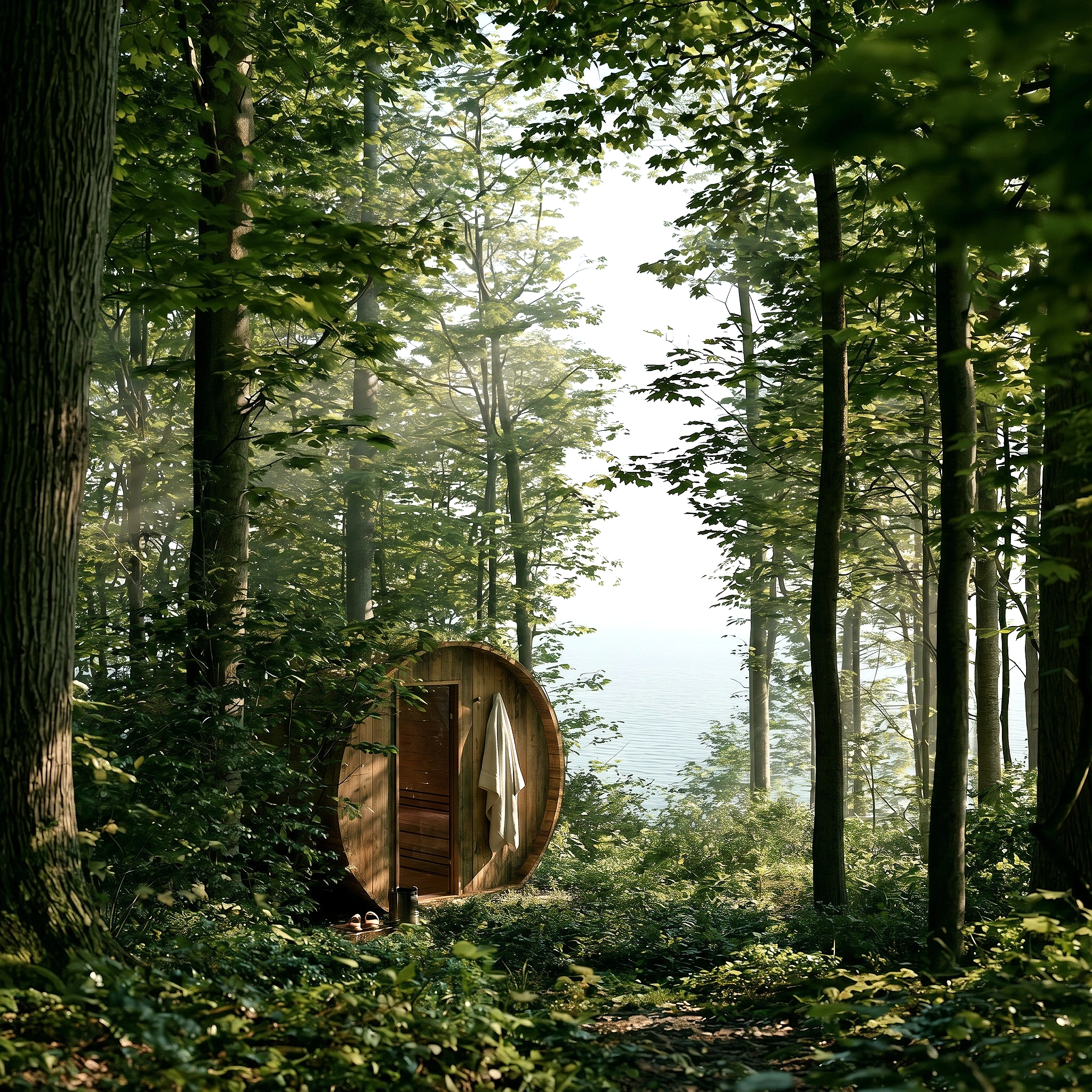Cliffside Sauna & Hydrotherapy - Alternate between heat and cold while overlooking the forest and lake, awakening the senses through thermal contrast.