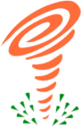 Cartoon tornado with green leaves at base