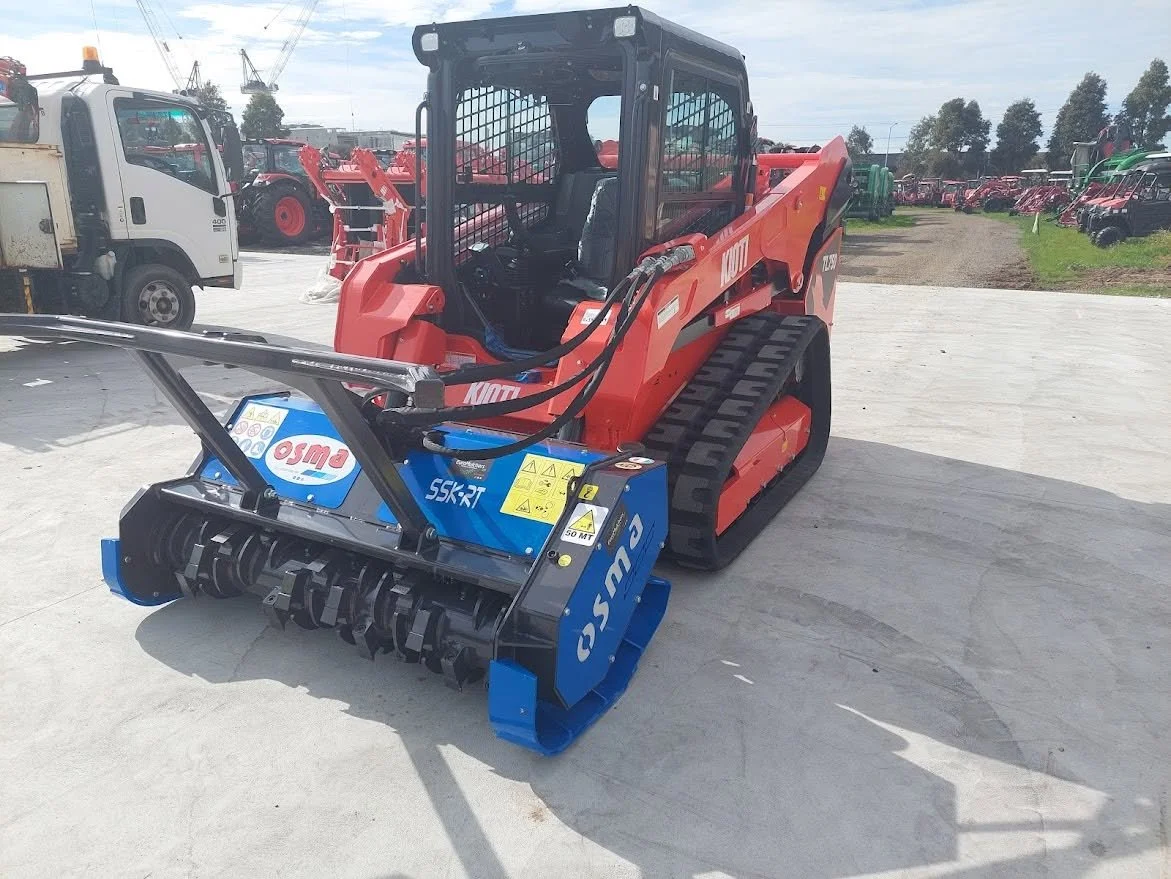 OSMA SSK-RT low flow skid steer mulcher in stock and ready for immediate delivery Australia-wide. Ideal for vegetation management, land clearing and property maintenance.