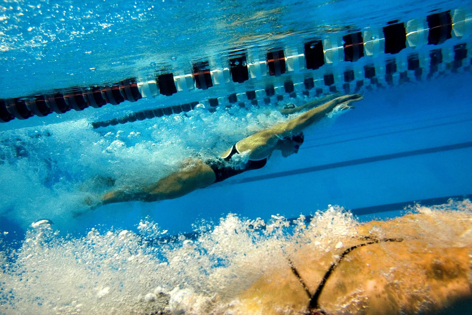 Western Kentucky University’s Krista Mantay, a freshman from Pembroke Pines, Fla., races against Southern Illinois in lane 3 during the women’s 50 freestyle in Bowling Green, Ky. The Hilltoppers women won 131-105 to complete their last home meet.