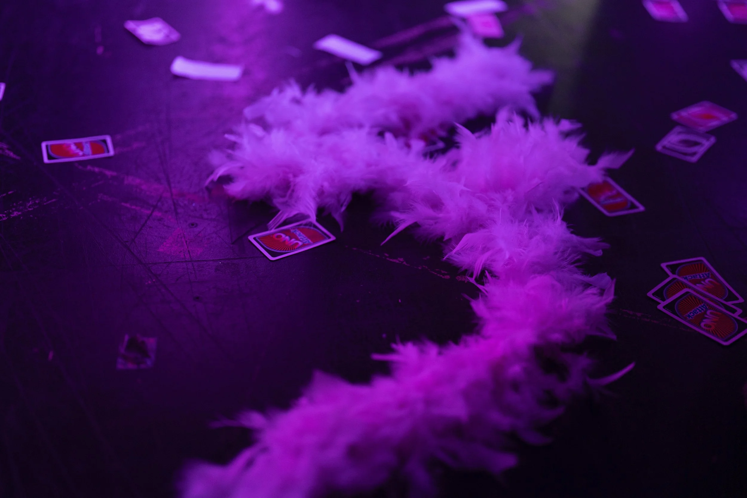 A feather boa is seen on stage during a “Pink Pony Prom” held to celebrate teen and young adult members of the LGBTQ+ community on Friday, May 30, 2025, in Portland, Ore.