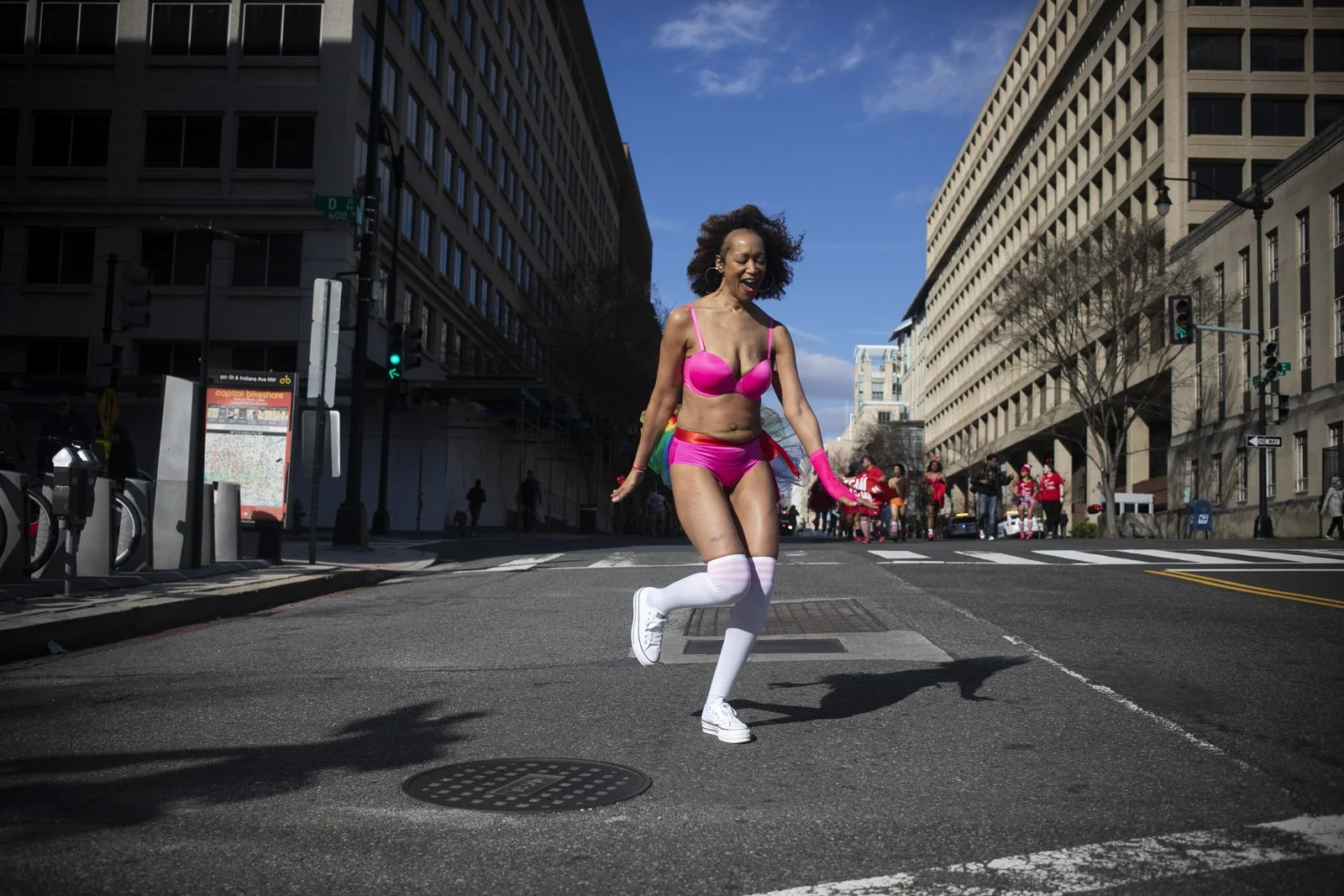 A woman runs in Cupid's Undie Run in Washington.
