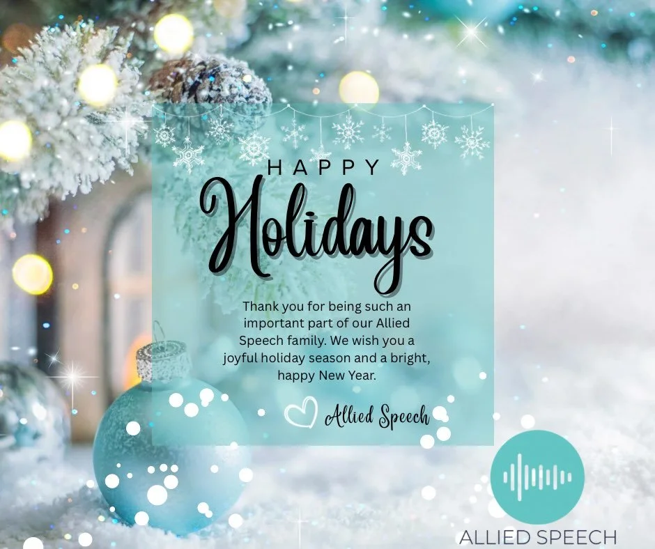 The holidays remind us how grateful we are for our Allied Speech families🩵🤍

Thank you for allowing us to be part of your child&rsquo;s journey. Wishing you a joyful holiday season and a happy New Year ✨