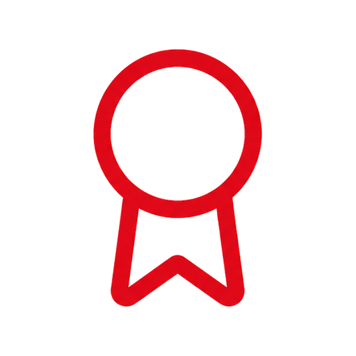 Red outline of a medal or award ribbon.