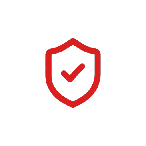 Red shield with a checkmark in the center, symbolizing security or protection.