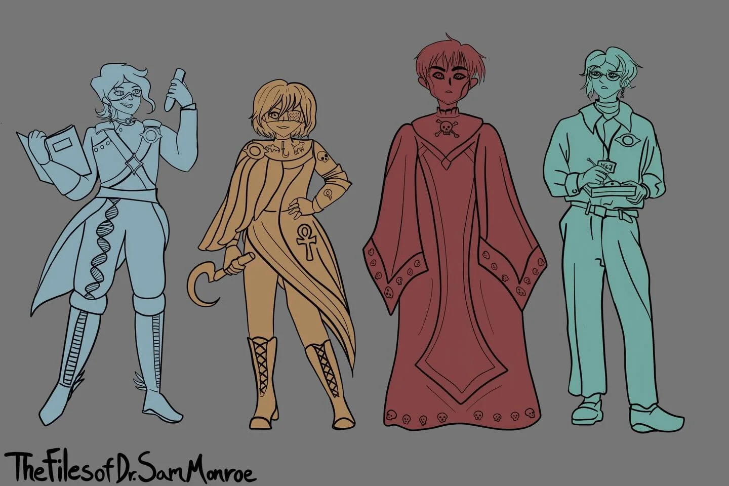 Four characters from a possible future project. Based off the archetypes of The Mad Scientist, God/Goddess, Antagonist, and Everyman. 

#art #digitalart #characterconcept #characterdesign #conceptart