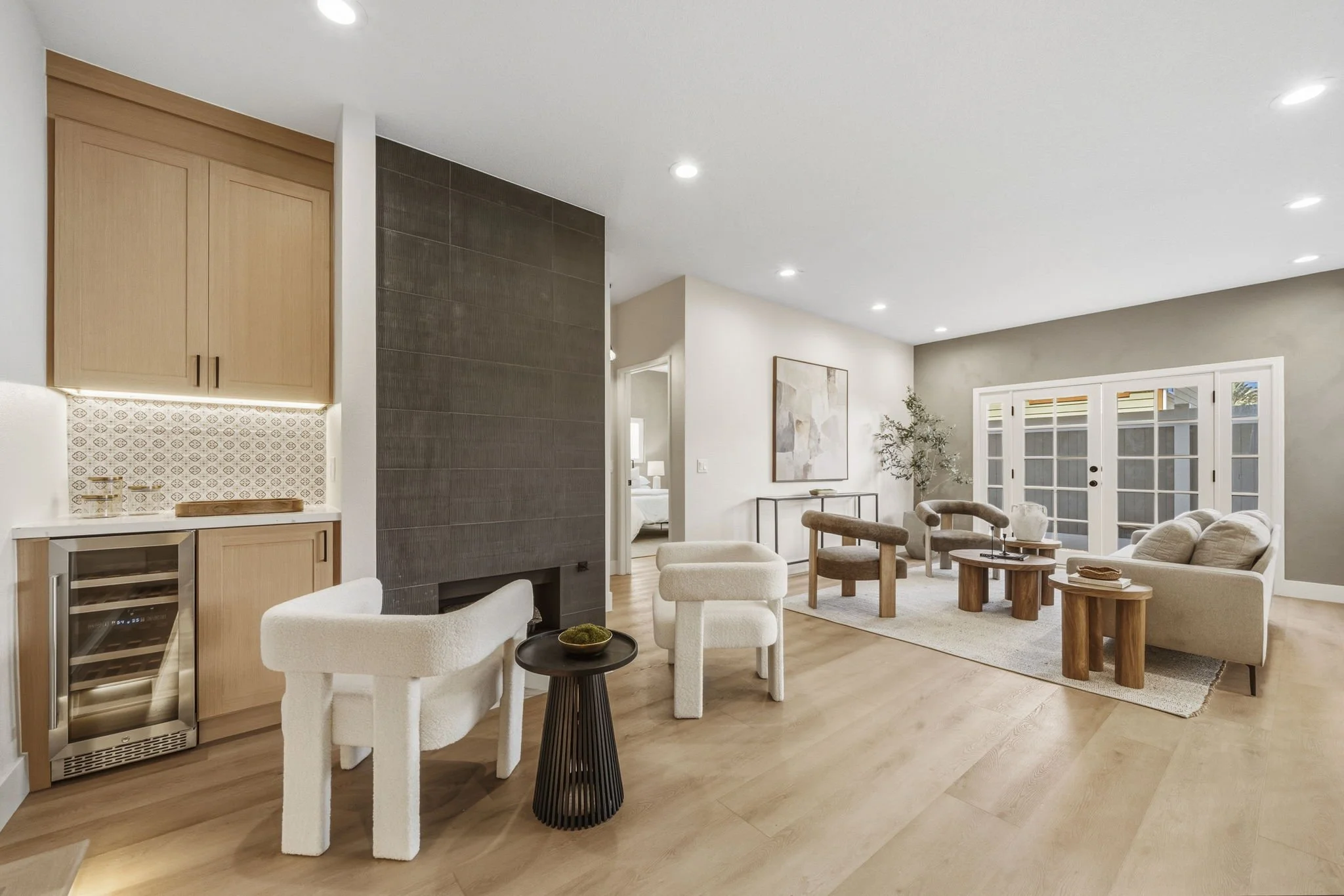Warm Contemporary Living Room & Bar