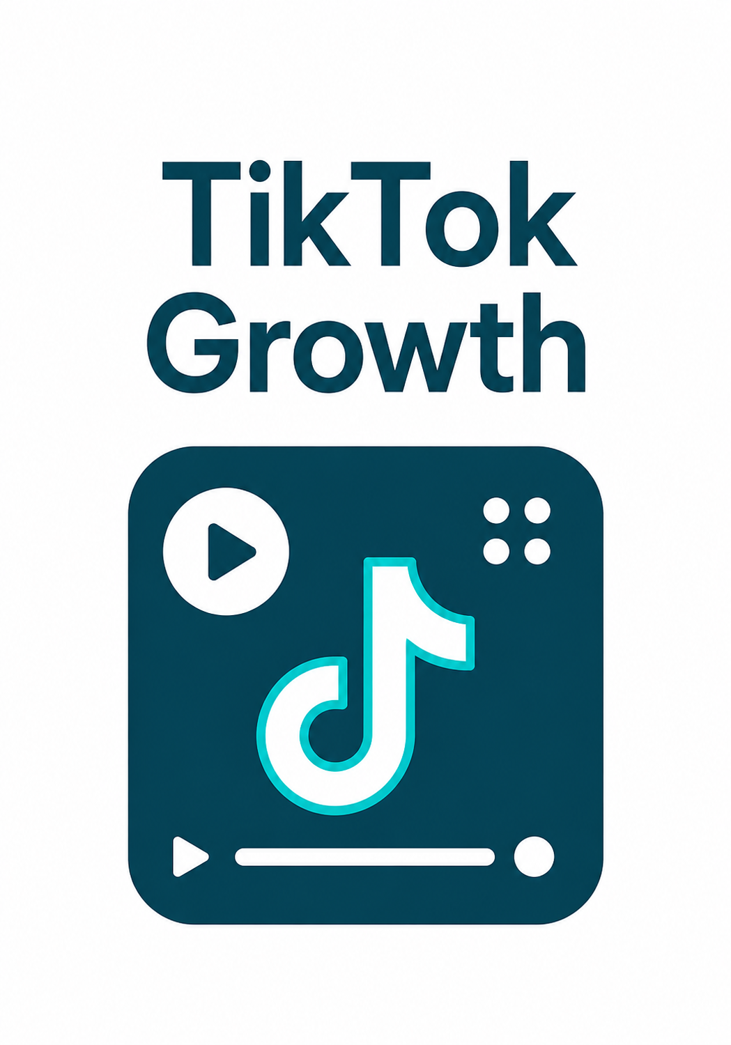 Text reading "TikTok Growth" above a graphic of a mobile device with a TikTok logo, a play button, and other icons.