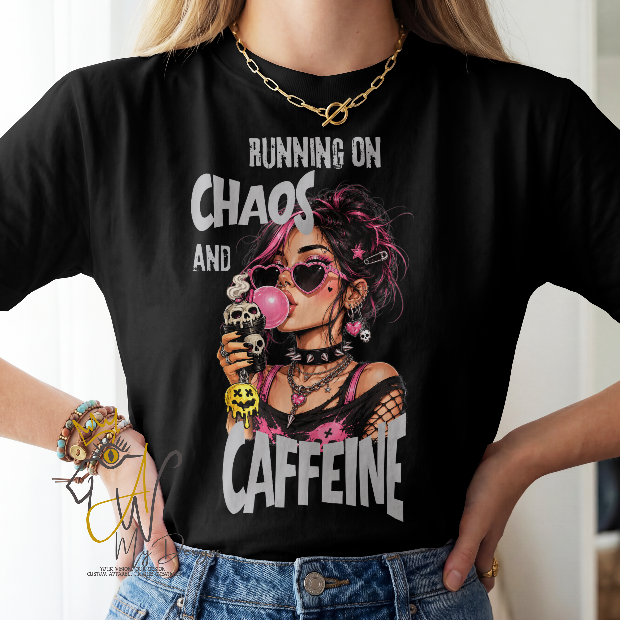 ☕ Running on Chaos and Caffeine |Unisex Graphic T-Shirt