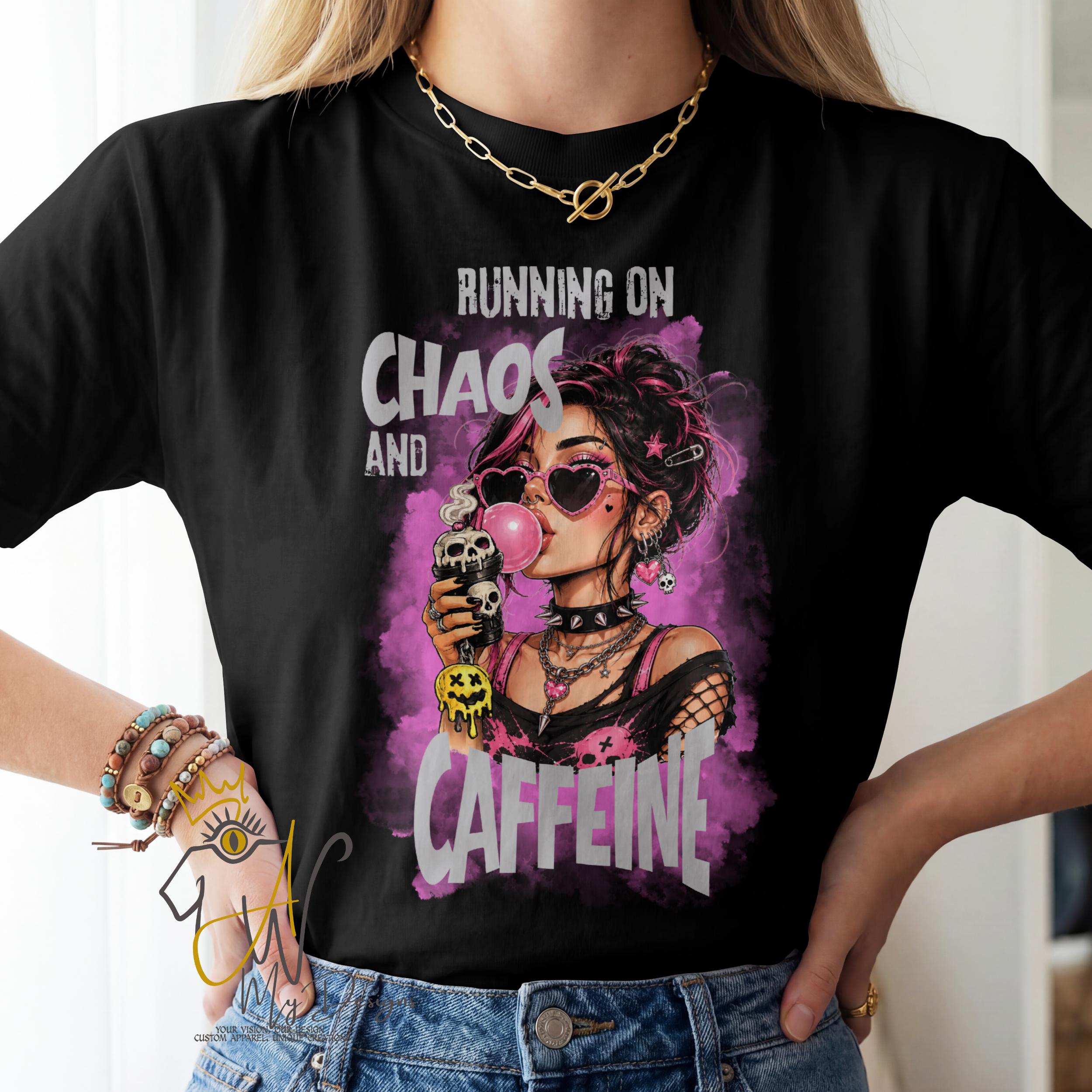 ☕ Running on Chaos and Caffeine |Unisex Graphic T-Shirt