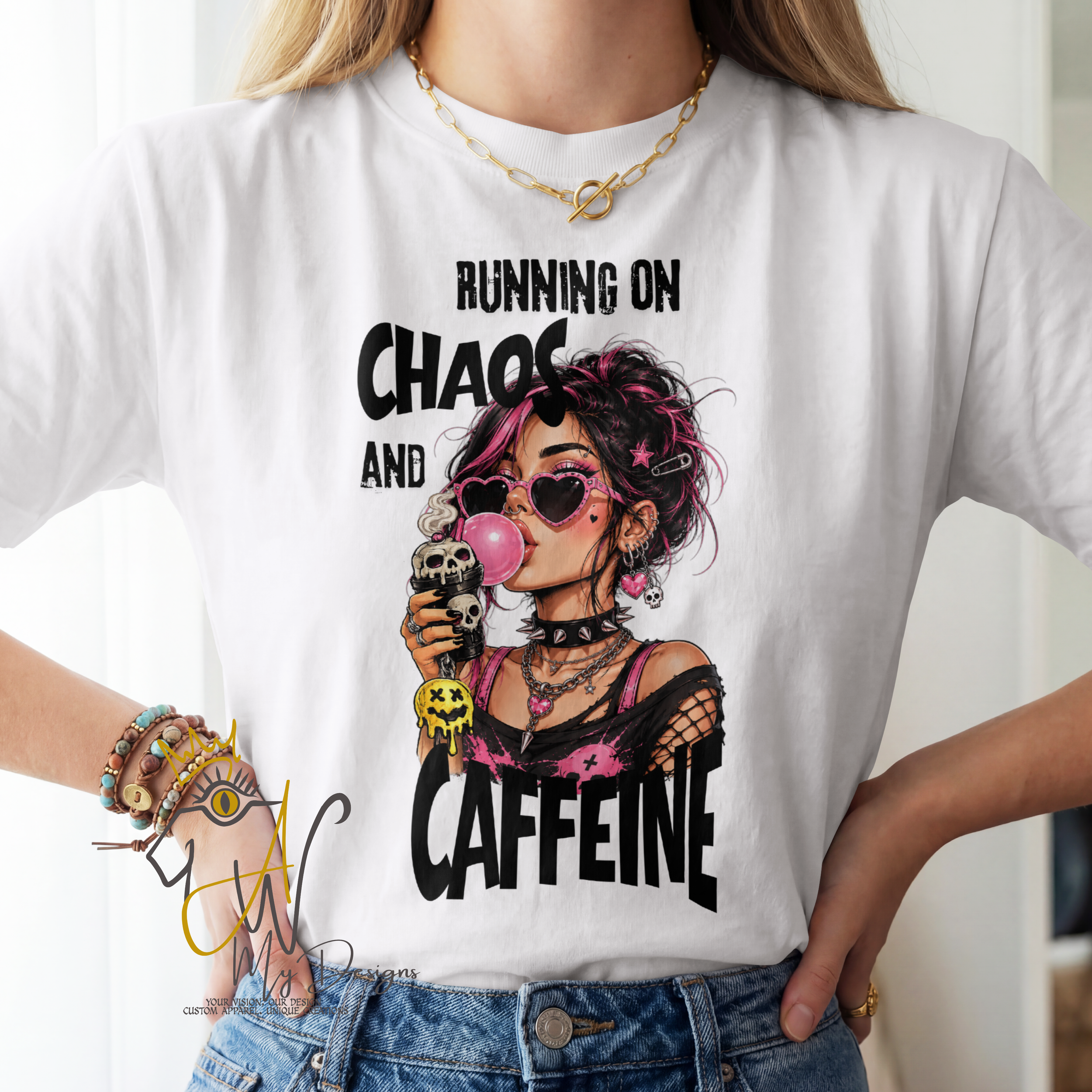☕ Running on Chaos and Caffeine |Unisex Graphic T-Shirt
