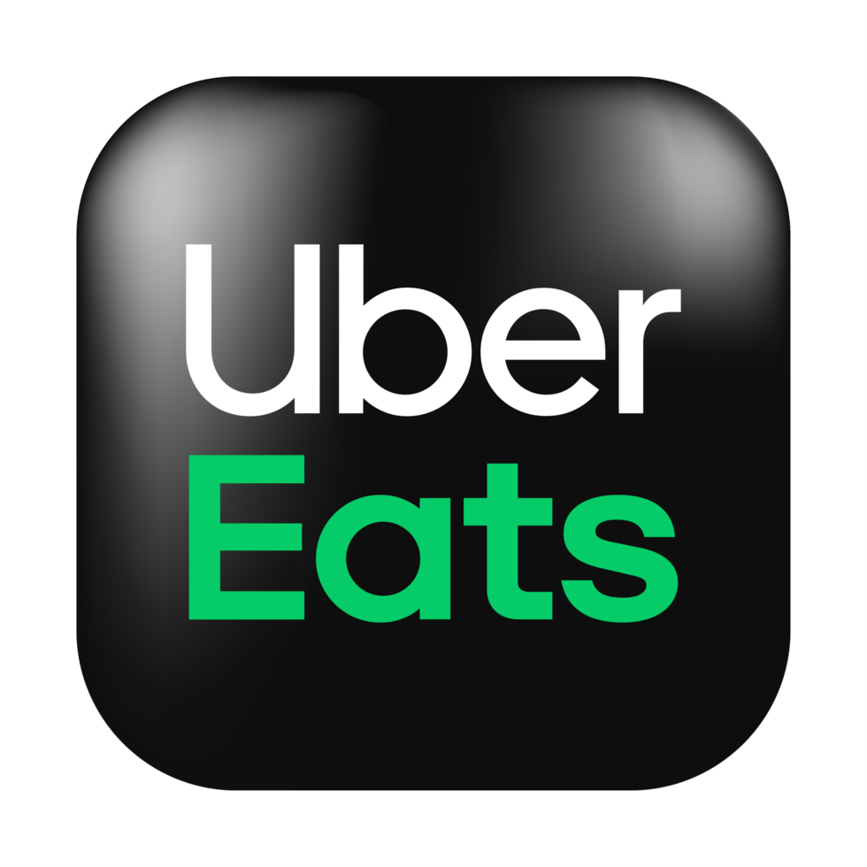 Logo de Uber Eats con fondo negro y letras blancas y verdes.