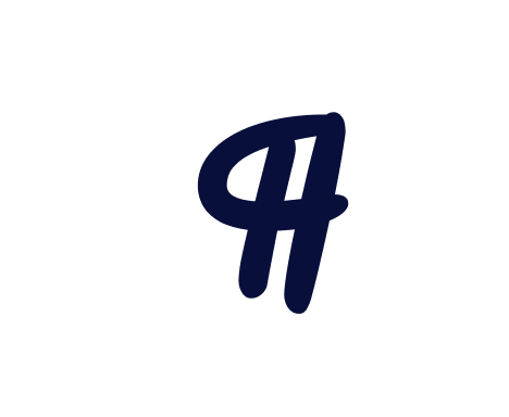Black circular background with white painted border and a dark blue stylized letter H in the center.