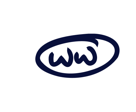 Black background with a white circular border and a blue oval logo containing the letters 'WW' in blue.