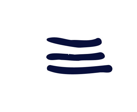 Close-up of a black and white circle with three horizontal navy blue lines inside.