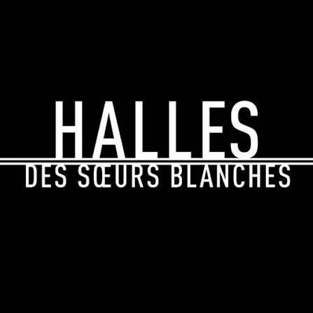 Logo de la série télévisée 'Halles des Sœurs Blanches' avec texte blanc sur fond noir.