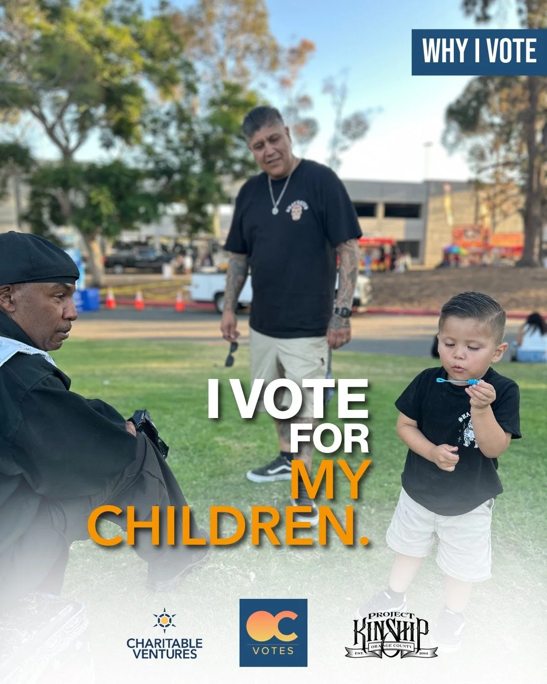 A dad watching his son blow bubbles in the park. That's the whole reason right there. Every policy on every ballot eventually lands on a kid like this one, whether it's the park he plays in, the school he'll attend, or the community that surrounds hi