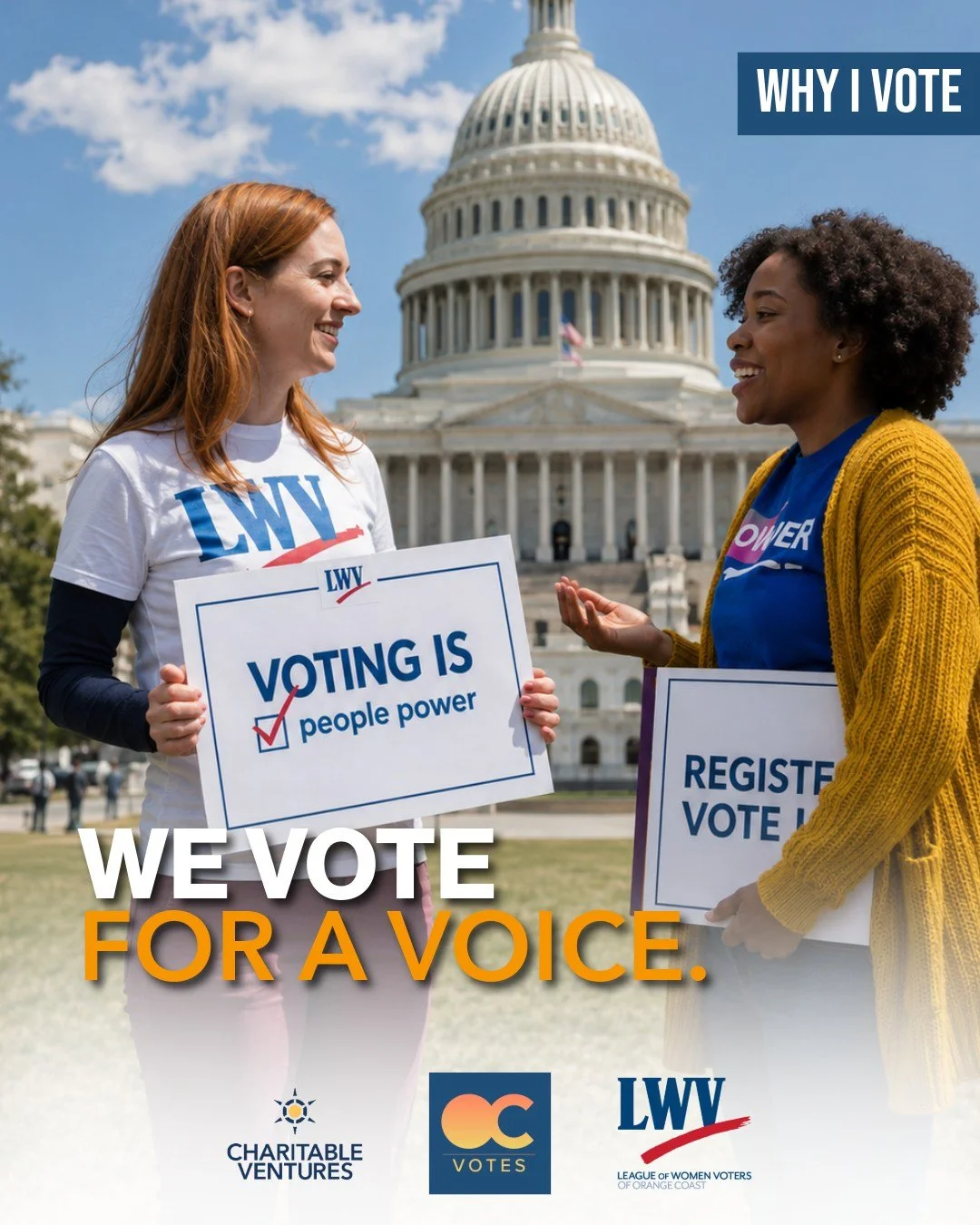 Voting is people power. Every ballot cast carries the voice of someone who can't cast their own yet, or won't be heard unless someone else speaks up first. Not just being counted on the ballot, but counting for somebody else too. We vote for a voice.