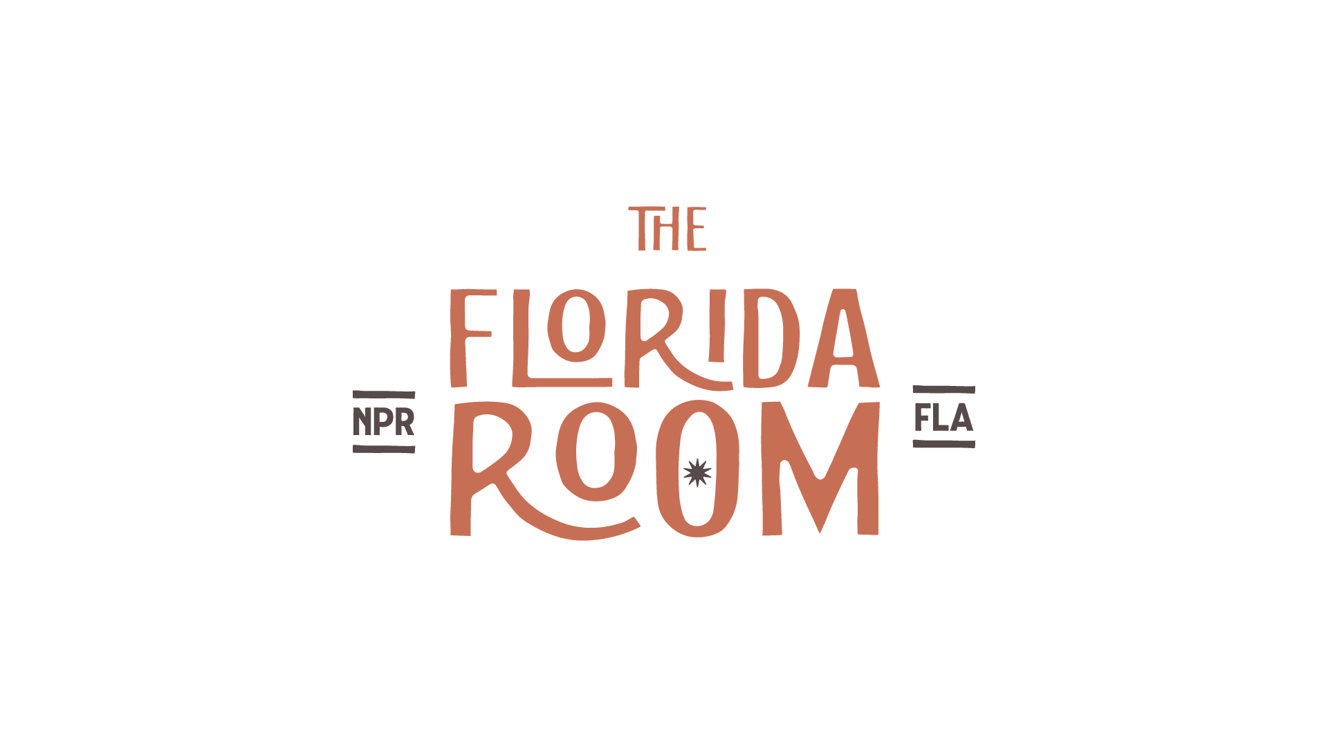 Stylized text reading 'The Florida Room' with 'NPR' and 'FLA' on the sides, and a small starburst symbol in the center of the letter 'O'.